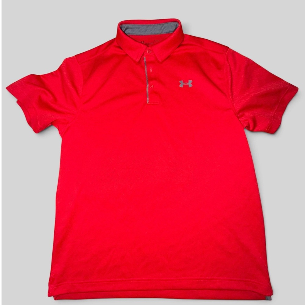 Under Armour Mens Red Short Sleeve Loose Fit Performance Golf Polo Shirt Large